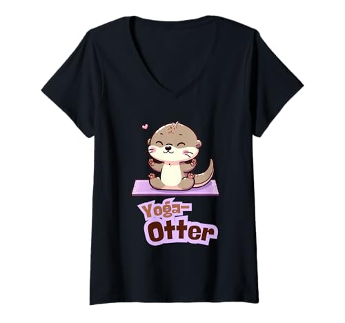 Damen Yoga Otter Motiv süßer Otter für Entspannung Meditation T-Shirt mit V-Ausschnitt Damen Yoga Otter Motiv süßer Otter für Entspannung Meditation T-Shirt mit V-Ausschnitt von Kawaii Otter süße Tier Illustration Hobby Sammlung