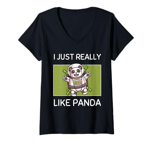 Damen Niedlicher Kawaii Panda I Just Really Like Astronaut T-Shirt mit V-Ausschnitt von Kawaii Panda I Just Really Like Astronaut