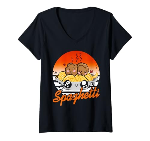 Damen Niedliche Spaghetti Schüssel Lustiger Kawaii Pasta Humor T-Shirt mit V-Ausschnitt von Kawaii Pasta Humor Fans