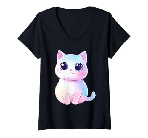 Damen Kawaii Pastel Cat Kitten T-Shirt mit V-Ausschnitt Damen Kawaii Pastel Cat Kitten T-Shirt mit V-Ausschnitt von Kawaii Pastel Cat Lover Apparel