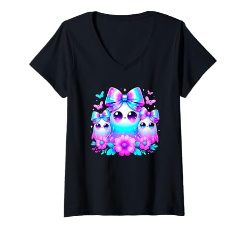 Damen Niedliche pastellfarbene Geisterfamilie Kawaii Vibes T-Shirt mit V-Ausschnitt Damen Niedliche pastellfarbene Geisterfamilie Kawaii Vibes T-Shirt mit V-Ausschnitt von Kawaii Pastel Ghost Family Cute Aesthetic