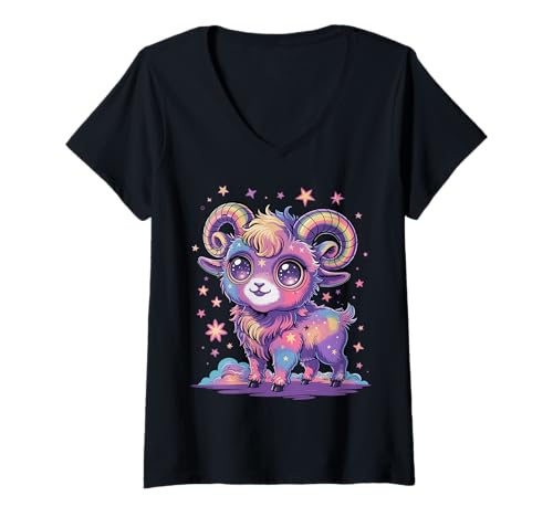 Damen Kawaii Pastel Goth Creepy Cute Witchy Goat Baphomet T-Shirt mit V-Ausschnitt Damen Kawaii Pastel Goth Creepy Cute Witchy Goat Baphomet T-Shirt mit V-Ausschnitt von Kawaii Pastel Goth Creepy Cute Witchy Halloween Te
