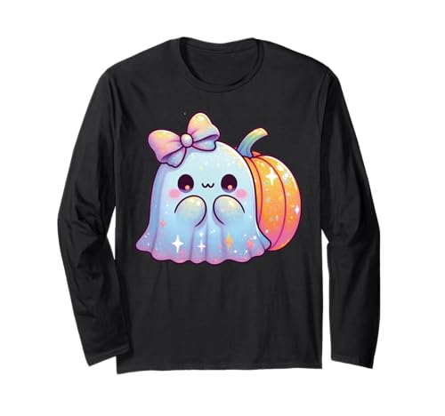 Kawaii-Geist-Kokett-Schleife Pastell-Goth-Süß Anime Mädchen Langarmshirt von Kawaii Pastel Goth Cute Ghost Coquette Girl Anime