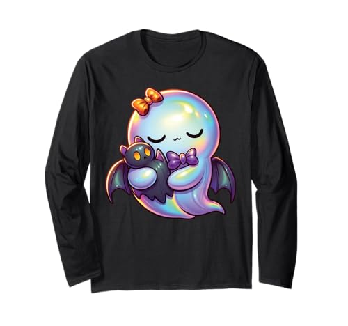 Kawaii-Geist-Kokett-Schleife Pastell-Goth-Süß Anime Mädchen Langarmshirt von Kawaii Pastel Goth Cute Ghost Coquette Girl Anime