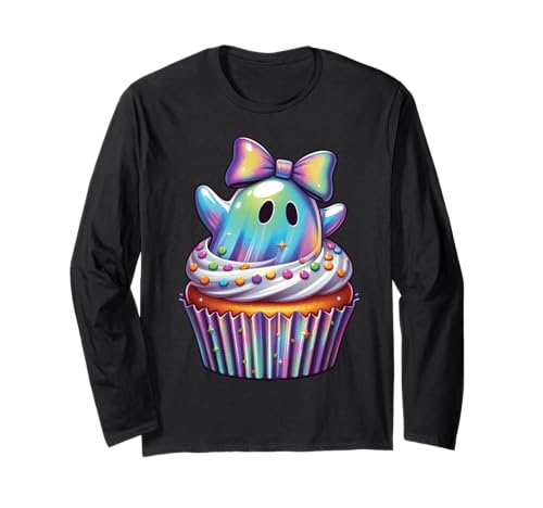 Kawaii-Geist-Kokett-Schleife Pastell-Goth-Süß Anime Mädchen Langarmshirt von Kawaii Pastel Goth Cute Ghost Coquette Girl Anime