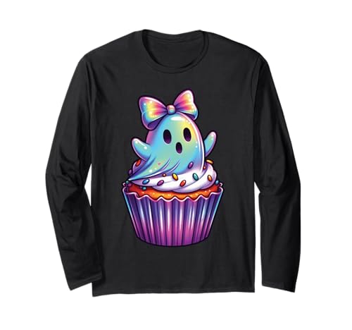 Kawaii-Geist-Kokett-Schleife Pastell-Goth-Süß Anime Mädchen Langarmshirt von Kawaii Pastel Goth Cute Ghost Coquette Girl Anime
