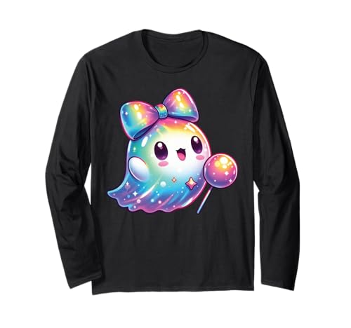 Kawaii-Geist-Kokett-Schleife Pastell-Goth-Süß Anime Mädchen Langarmshirt von Kawaii Pastel Goth Cute Ghost Coquette Girl Anime