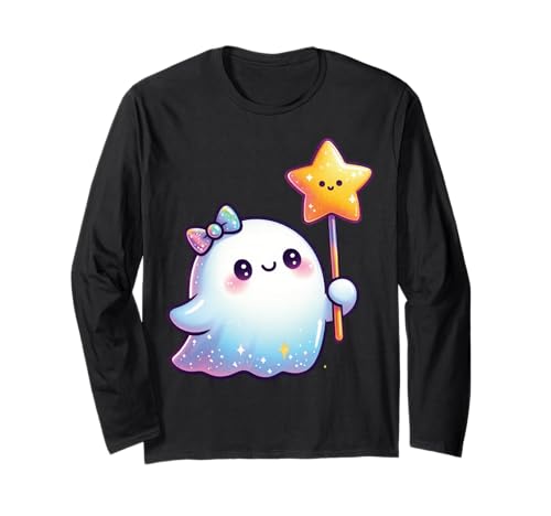 Kawaii-Geist-Kokett-Schleife Pastell-Goth-Süß Anime Mädchen Langarmshirt von Kawaii Pastel Goth Cute Ghost Coquette Girl Anime