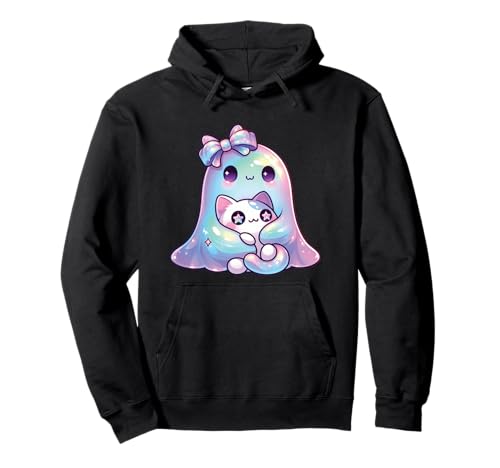 Kawaii-Geist-Kokett-Schleife Pastell-Goth-Süß Katze Mädchen Pullover Hoodie von Kawaii Pastel Goth Cute Ghost Coquette Girl Anime