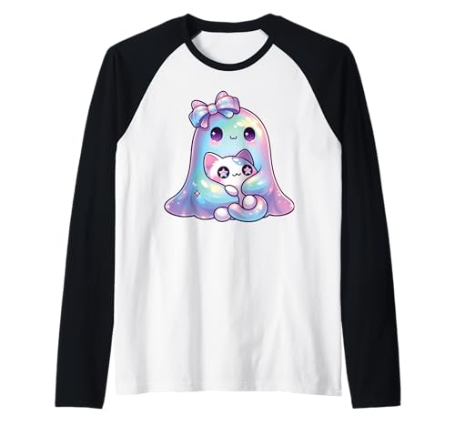 Kawaii-Geist-Kokett-Schleife Pastell-Goth-Süß Katze Mädchen Raglan von Kawaii Pastel Goth Cute Ghost Coquette Girl Anime