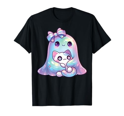 Kawaii-Geist-Kokett-Schleife Pastell-Goth-Süß Katze Mädchen T-Shirt von Kawaii Pastel Goth Cute Ghost Coquette Girl Anime