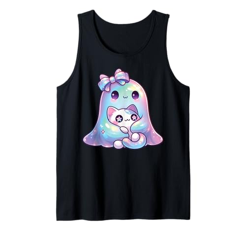 Kawaii-Geist-Kokett-Schleife Pastell-Goth-Süß Katze Mädchen Tank Top von Kawaii Pastel Goth Cute Ghost Coquette Girl Anime