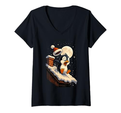 Damen Niedlicher Pinguin verschneite Weihnachten Urlaub Weihnachten Tier T-Shirt mit V-Ausschnitt Damen Niedlicher Pinguin verschneite Weihnachten Urlaub Weihnachten Tier T-Shirt mit V-Ausschnitt von Kawaii Penguin Santa Whimsical XMAS Design