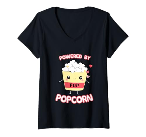 Damen Angetrieben von Popcorn, niedlicher Kawaii-Popcorn-Cartoon Otaku T-Shirt mit V-Ausschnitt Damen Angetrieben von Popcorn, niedlicher Kawaii-Popcorn-Cartoon Otaku T-Shirt mit V-Ausschnitt von Kawaii Popcorn Lover Clothes For Teens