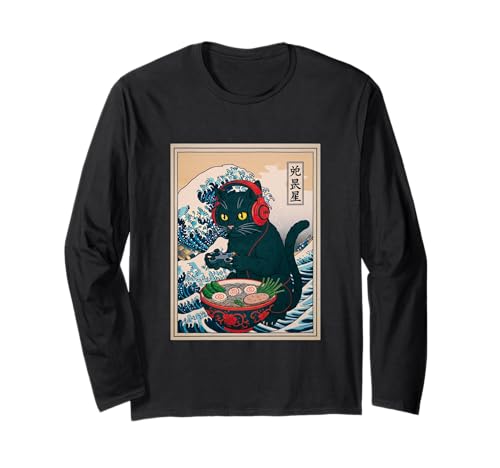 Gamer Cat Ramen Anime Retro Japanische Wave Art Frauen Mann Kinder Langarmshirt Gamer Cat Ramen Anime Retro Japanische Wave Art Frauen Mann Kinder Langarmshirt von Kawaii Ramen Gaming Cat Lovers Japanese Art