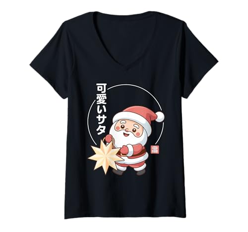Damen Kawaii Japanischer Pastell-Weihnachtsmann T-Shirt mit V-Ausschnitt Damen Kawaii Japanischer Pastell-Weihnachtsmann T-Shirt mit V-Ausschnitt von Kawaii Santa Pastel Anime Vibes