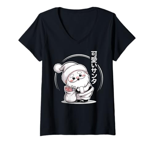 Damen Klassischer süßer japanischer Kawaii-Weihnachtsmann – Japan Weihnachten T-Shirt mit V-Ausschnitt Damen Klassischer süßer japanischer Kawaii-Weihnachtsmann – Japan Weihnachten T-Shirt mit V-Ausschnitt von Kawaii Santa Pastel Anime Vibes