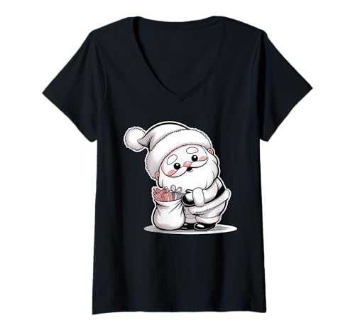 Damen Niedliches Kawaii-Weihnachten T-Shirt mit V-Ausschnitt Damen Niedliches Kawaii-Weihnachten T-Shirt mit V-Ausschnitt von Kawaii Santa Pastel Anime Vibes