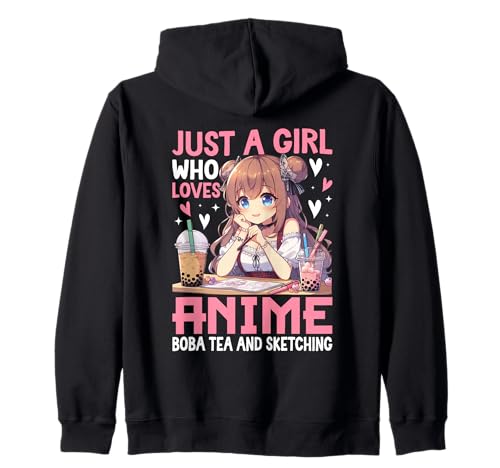 Anime Boba Tea Sketch Girl Kawaii Künstler Design Kapuzenjacke Anime Boba Tea Sketch Girl Kawaii Künstler Design Kapuzenjacke von Kawaii Sketch Life Apparel