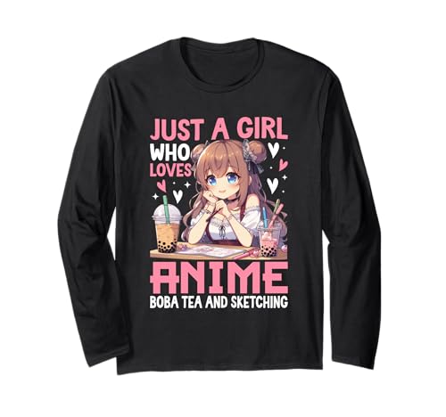 Anime Boba Tea Sketch Girl Kawaii Künstler Design Langarmshirt Anime Boba Tea Sketch Girl Kawaii Künstler Design Langarmshirt von Kawaii Sketch Life Apparel
