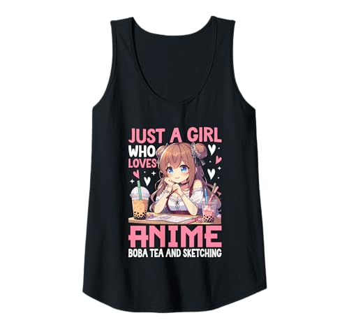 Damen Anime Boba Tea Sketch Girl Kawaii Künstler Design Tank Top Damen Anime Boba Tea Sketch Girl Kawaii Künstler Design Tank Top von Kawaii Sketch Life Apparel