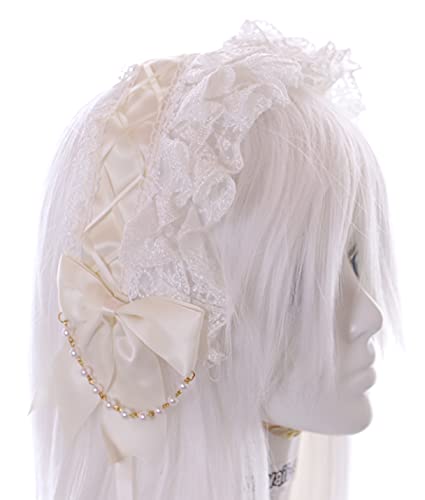 C-06-2 Weiß Zofe Maid Lolita Haarband mit Schleife Perlenkette Gothic Haarschmuck C-06-2 Weiß Zofe Maid Lolita Haarband mit Schleife Perlenkette Gothic Haarschmuck von Kawaii-Story