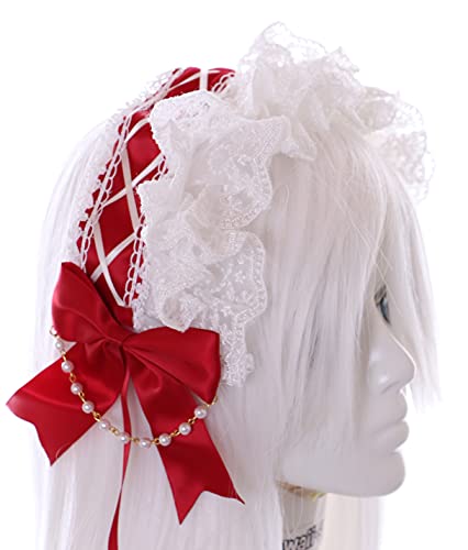 C-06-3 Rot Zofe Maid Lolita Haarband mit Schleife Perlenkette Gothic Haarschmuck C-06-3 Rot Zofe Maid Lolita Haarband mit Schleife Perlenkette Gothic Haarschmuck von Kawaii-Story