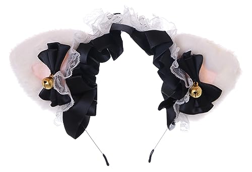 C-86-1 Weiß Schwarz Cat Katzenohren mit Schleife Glöckchen Lolita Plüsch Haarreif Party Feier Haarschmuck von Kawaii-Story