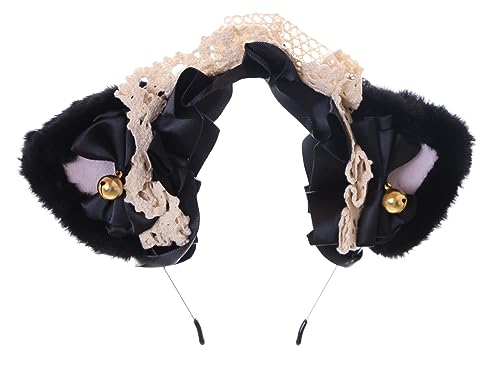 C-87-2 Schwarz Cat Katzenohren mit Schleife Glöckchen Lolita Plüsch Haarreif Party Feier Haarschmuck von Kawaii-Story