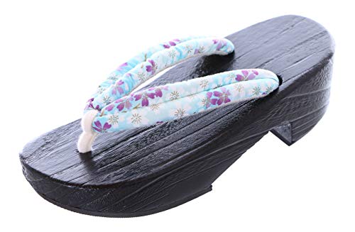 K-G-61-3 Hell-Blau Sakura Blumen Holz schwarz Original Japan Geta Sandale Tabi Kimono Geisha Zehentrenner (Numeric_38) von Kawaii-Story