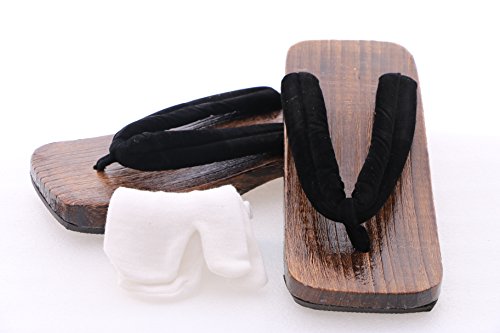 Kawaii-Story K-G-17 Asia 40 (EUR Gr. 37-39) schwarz Herren Japan Geta Holz Sandale Socken Kimono Samurai Zehentrenner von Kawaii-Story
