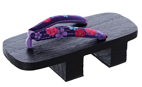 Kawaii-Story K-G-25-8 Lila Sakura Blumen Schwarz Holz Japan Geta doppel Absatz Sandale Tabi Kimono Geisha (numeric_40) von Kawaii-Story