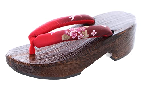 Kawaii-Story K-G-62-6 Rot Blumen Natur Holz Original Japan Geta Sandale Tabi Kimono Geisha Zehentrenner (eu_footwear_size_system, adult, women, numeric, medium, numeric_40) von Kawaii-Story