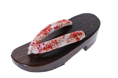 Kawaii-Story K-G-62-9 Weiß rot Blumen Natur Holz Original Japan Geta Sandale Tabi Kimono Geisha Zehentrenner (K-G-62-9, EU Schuhgrößensystem, Erwachsene, Damen, Numerisch, M, 40) von Kawaii-Story