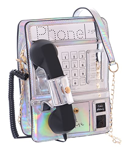 Kawaii-Story LB-6029-2 Münz-Telefon Form mit Hörer silber Lack Retro Kult Party Umhänge Damen Tasche von Kawaii-Story