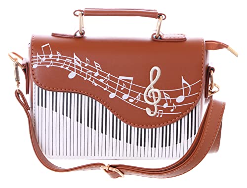 Kawaii-Story LB-6062-2 Braun Piano Klavier Tasten Musik Noten bestickt Kult Damen Schulter Tasche Pu von Kawaii-Story