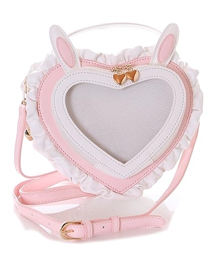 Kawaii-Story LB-6099-1 Weiß rosa Herz Form Hasenohren Rüschen Pastel Lolita Damen Tasche 22x19x8cm Pu von Kawaii-Story