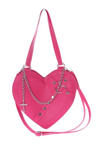 Kawaii-Story LB-6134-2 Herz Form Nieten Kreuz Kette Gothik Punk Damen Tasche 25x22x7cm Pu rosa pink von Kawaii-Story