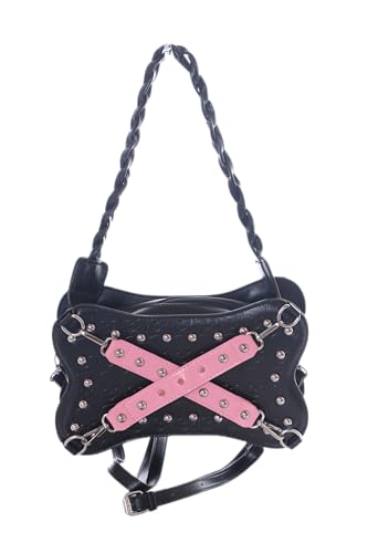 Kawaii-Story LB-6159 Rechteck Totenkopf Ledermusterung mit Nieten Gothik Punk Damen Tasche 27x17x8cm Pu schwarz von Kawaii-Story