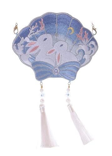 Kawaii-Story LB-7116 Blau Hase Muschel Hanfu Täschchen chinesischer Geldbeutel bestickt Damen Tasche mini 16,5x13cm von Kawaii-Story