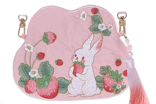 Kawaii-Story LB-7117-1 Rosa Erdbeer Hase Hanfu Täschchen chinesischer Geldbeutel bestickt Damen Tasche mini 15x12cm von Kawaii-Story