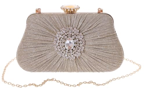 Kawaii-Story LB-8004-1 Gold Glitzer Stoff schimmernd Strass Ornament Abendtasche Clutch Schulter Damen Tasche 20,4x12,5x4cm von Kawaii-Story