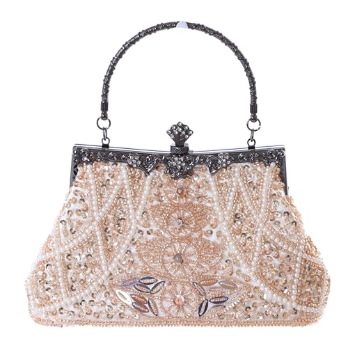 Kawaii-Story LB-8009-1 Beige Perlen Pailletten orientalisch Stoff Abendtasche Party Clutch Beutel Damen Tasche 16x22x7cm von Kawaii-Story