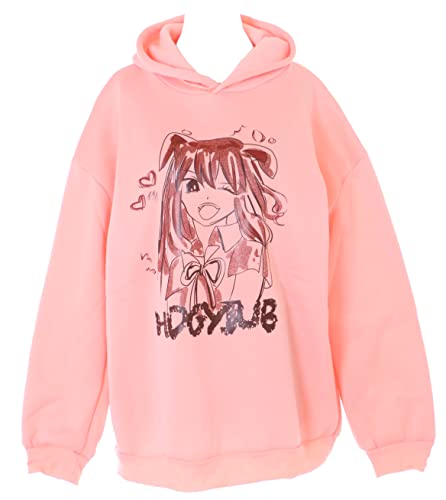 Kawaii-Story TS-312-3 Rosa Manga Zeichnung Grafik Hoodie Sweatshirt Pullover Pastel Goth von Kawaii-Story