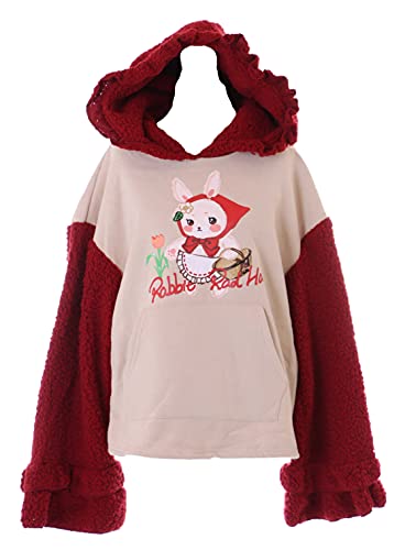 Kawaii-Story TS-318 Rot beige Fleece Rotkäpchen Hase Oversized Hoodie Sweatshirt Pullover Pastel Goth von Kawaii-Story