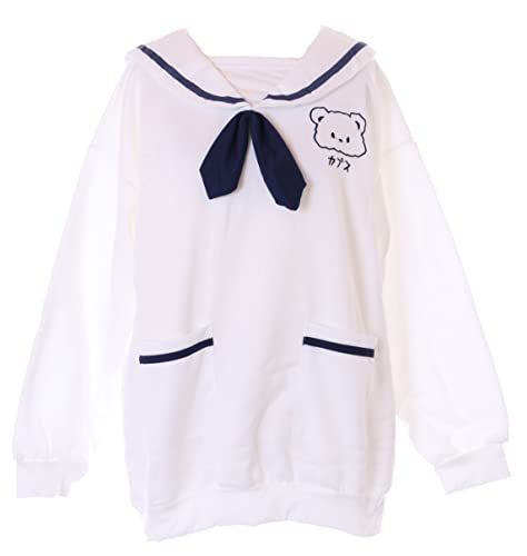 Kawaii-Story TS-340-2 Weiß Schleife Matrose Teddy Bär Kragen Bestickt Sweatshirt Pullover Pastel Goth von Kawaii-Story