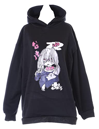 Kawaii-Story TS-341 Schwarz Manga Girl Zeichenfigur Grafik Kapuze Sweatshirt Pullover Pastel Goth von Kawaii-Story