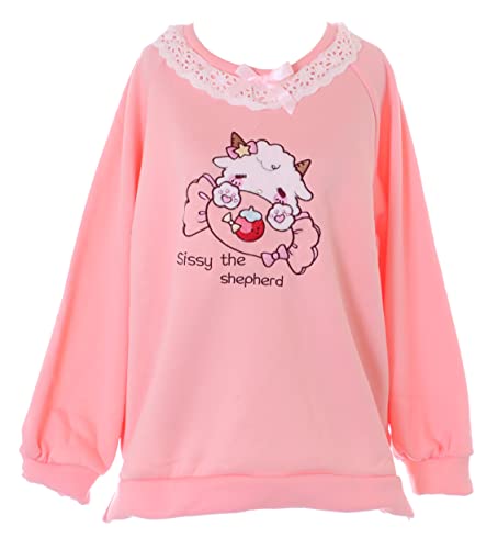Kawaii-Story TS-354 Rosa Bonbon Lämmchen Rüschen Kragen Bestickt Sweatshirt Pullover Pastel Goth von Kawaii-Story