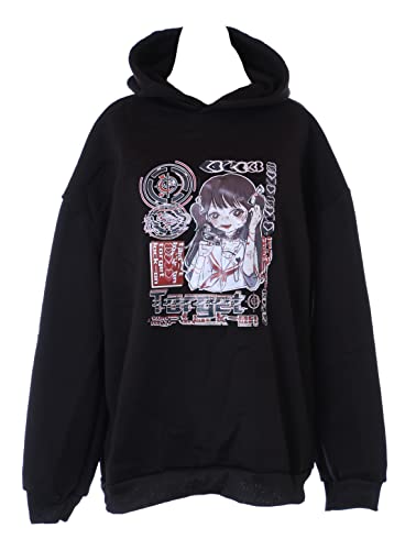 Kawaii-Story TS-360 Schwarz Manga Girl Zeichnung Grafik Hoodie Sweatshirt Pullover Pastel Goth von Kawaii-Story