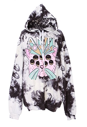 Kawaii-Story WY-1419 Alien Katze Cat schwarz weiß Pastel Goth Lolita Pullover Kapuzen-Sweatshirt Harajuku Japan von Kawaii-Story
